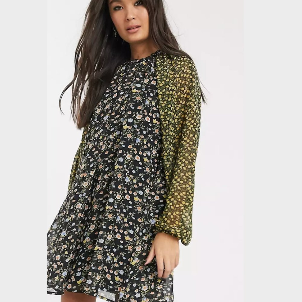 NWT ASOS DESIGN trapeze mini dress in mixed ditsy floral print